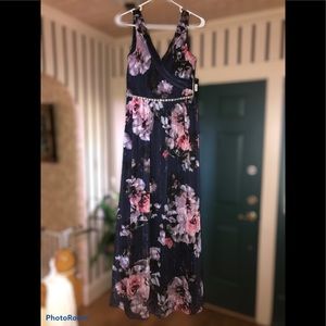 🆕 Long Social Dress Navy Blue Floral Women Sz 6